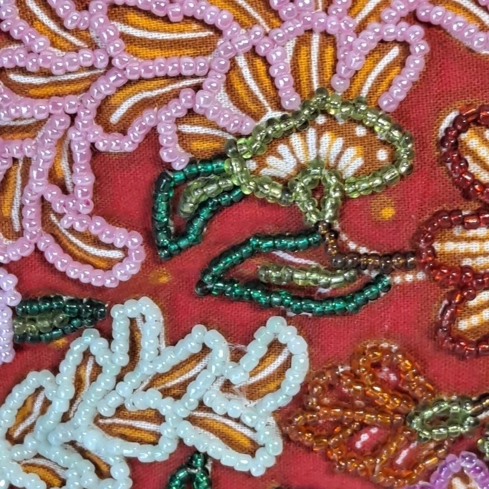 Hand Beaded Silk Pouch with Matching Lipstick Case Vintage EUC